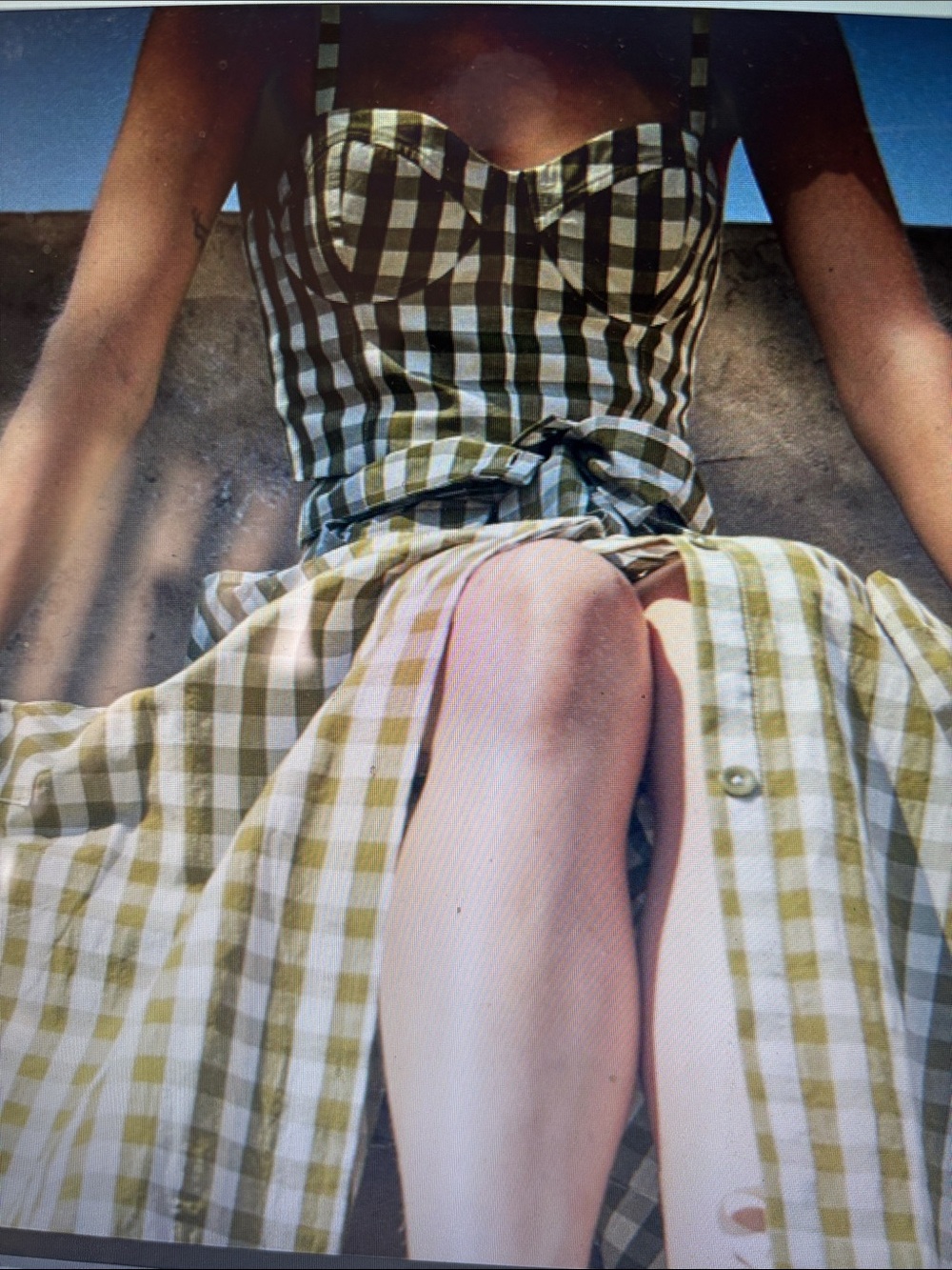 Whit skirt and top in grass green check
